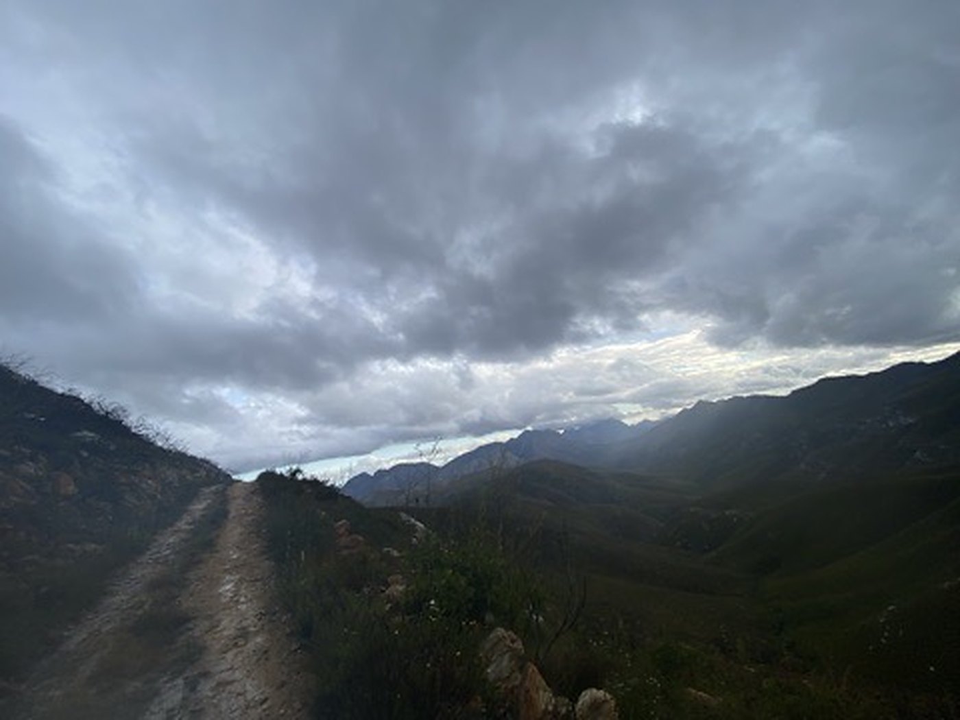 The mountain track on the Outeniqua ridge under a storm sky