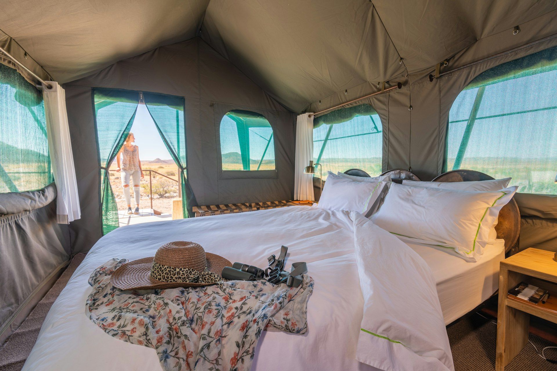 White linen in a walk-in suite